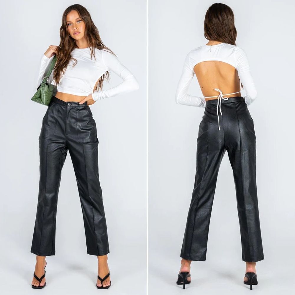Princess Polly Encore Pants Vegan Leather Black Size 4 - Picture 6 of 10